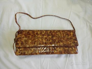 Borsa pochette-vera pelle-tessitura coccodrillo