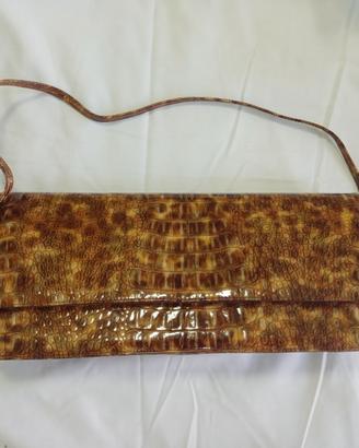 Borsa pochette-vera pelle-tessitura coccodrillo