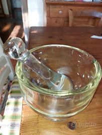 Mortaio vetro vintage Pirex con pestello 