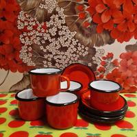 Set 6 tazzine da caffè vintage in metallo smaltato