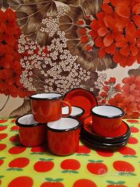 Set 6 tazzine da caffè vintage in metallo smaltato
