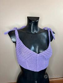 Corsetto top lilla estivo cotone uncinetto