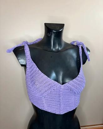 Corsetto top lilla estivo cotone uncinetto