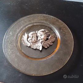Piatto decorativo in vetro con angioletti