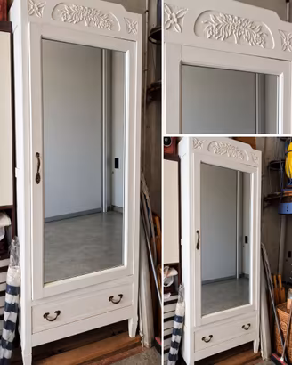 Mobile vintage shabby chic con specchio e intagli