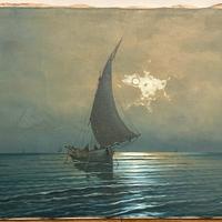 Marina, olio su tela, barca vela, mare