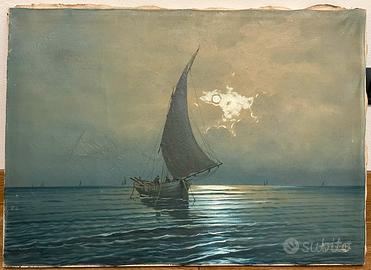 Marina, olio su tela, barca vela, mare