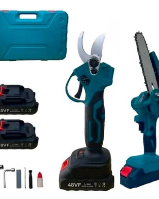 KIT 2 PZ FORBICE +MOTOSEGA + 2 Batterie + Valigett