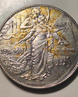 🇮🇹 5 Lire Commemorativa 1911 - 50° Unità Italia 