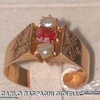 Anello antico oro 14kt. Perline e pasta vitrea