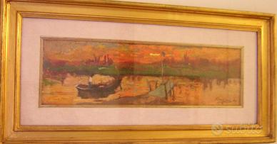 Livorno olio tavola 16x50 barche canale Ragni Bass