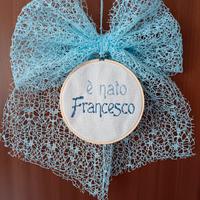 Fiocco nascita con telaio punto croce 