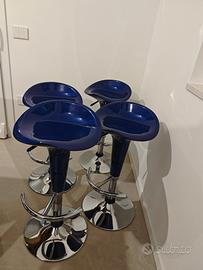 Set 4 sgabelli bar alti regolabili blu cromati
