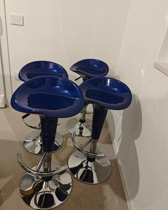 Set 4 sgabelli bar alti regolabili blu cromati