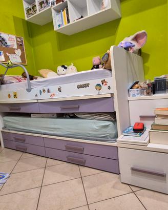 letto doppio singolo cameretta con scrivania