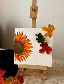 Giarasole con applicazione di foglie Olio su Tela