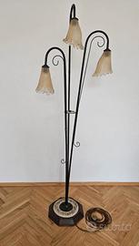 Piantana vintage 3 luci tulip-ottone e vetro ambra