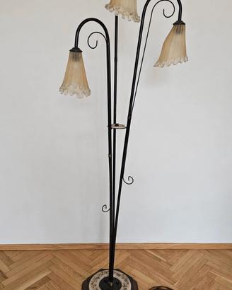 Piantana vintage 3 luci tulip-ottone e vetro ambra