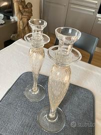 Coppia portacandele Murano con gocce d'oro