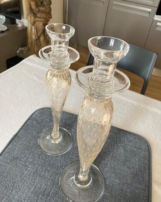 Coppia portacandele Murano con gocce d'oro