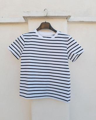 Maglietta cotone bianca righe nere 9/12.Nuova .H&M