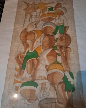 quadro vintage africa su tela a mano con cornice 