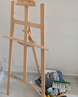 Cavalletto + set pennelli e pittura