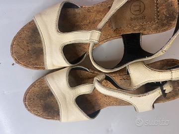 Baggat sandali zeppa sughero pelle crema