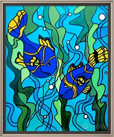 Quadro acrilico su tela, paesaggio marino firmato