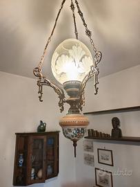 Lampadario vintage  ottone e ceramica