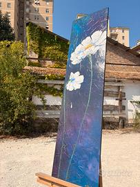 Quadro moderno materico fiori bianchi 42x162 cm