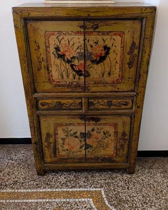 Raro Stipo Cinese Antico - Legno Massiccio Laccato