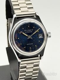 pilsen blue vintage watch 33mm swiss made nos