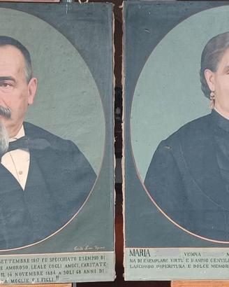 Coppia ritratti olio su tela 1880 Corrado Leone