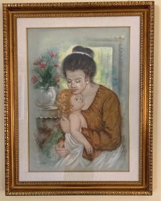 🔥QUADRO VINTAGE - MADRE E BAMBINO CORNICE DORATA