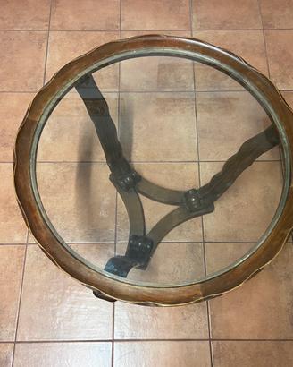 Tavolino in legno vintage da soggiorno con vetro