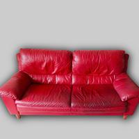 Divano 3 posti in pelle rossa, artigianale