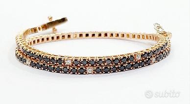Bracciale Tennis Oro Diamanti Neri Bianchi 18kt