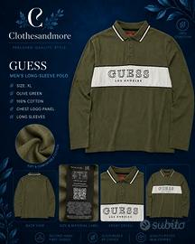 Polo Guess uomo XL verde militare manica lunga