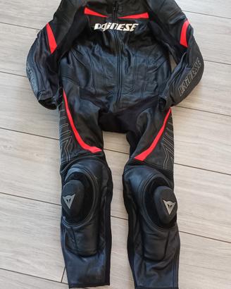 tuta moto intera Dainese in pelle racing nero ross