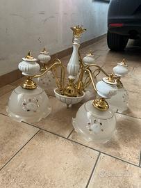 Lampadario  in ceramica bianco/oro
