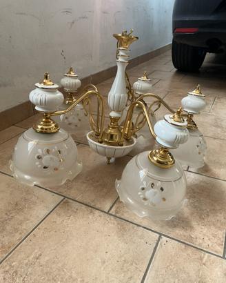 Lampadario  in ceramica bianco/oro