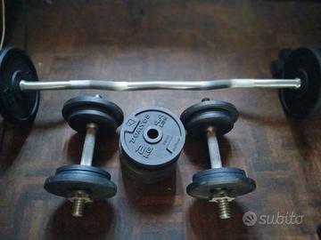 Pesi per palestra manubri 26 kg e bilanciere 40 kg