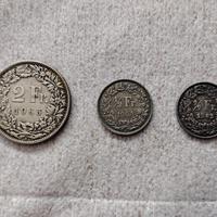 Lotto 3 monete franchi svizzeri argento.