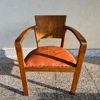 Poltroncina Art Déco anni ‘30 in legno e pelle