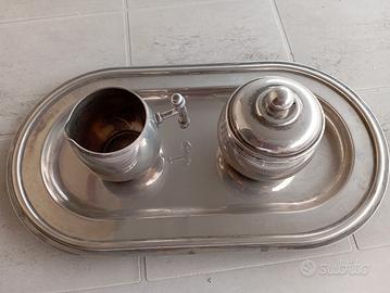 zuccheriera, bricco e vassoio in silver plate