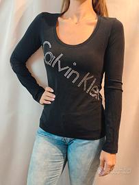 Maglia nera con logo Calvin Klein strass