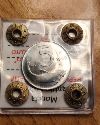 5 lire 1969 1 Capovolto Fdc moneta