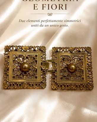 Antica fibbia doppia ottone traforato liberty