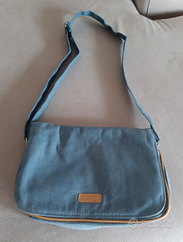 Tracolla tela Jeans, con molti scomparti, nuova